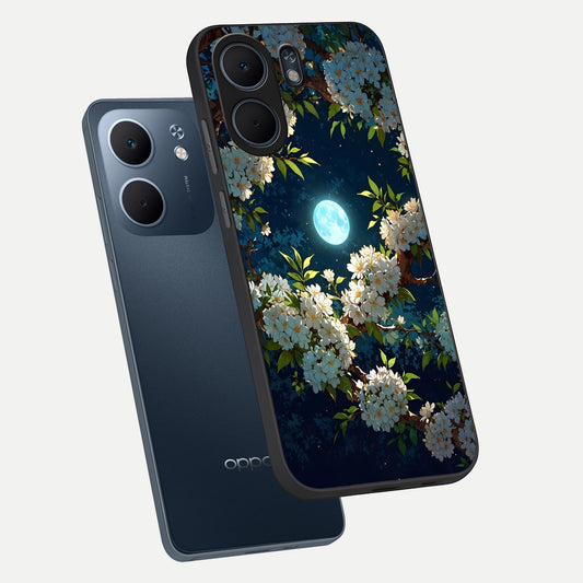 Moonlit Blossom Dream phone case For Oppo A5x 5G showing premium glass back cover with detailed artwork