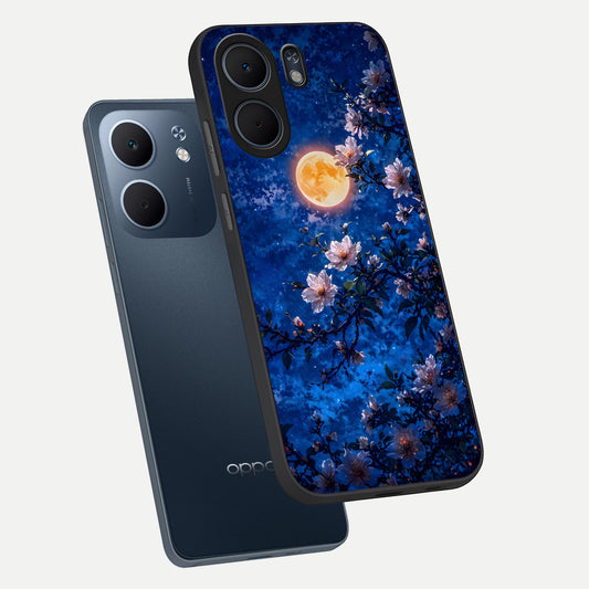 Moonlit Blossoms Night phone case For Oppo A5x 5G showing premium glass back cover with detailed artwork