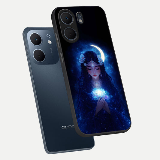 Mystic Moon Queen phone case For Oppo A5x 5G showing premium glass back cover with detailed artwork