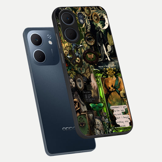 Mystic Woods Secret phone case For Oppo A5x 5G showing premium glass back cover with detailed artwork