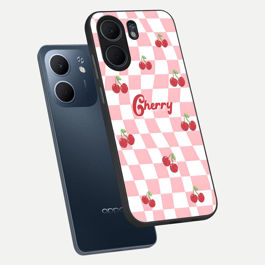 Sweet Cherry Vibes phone case For Oppo A5x 5G showing premium glass back cover with detailed artwork