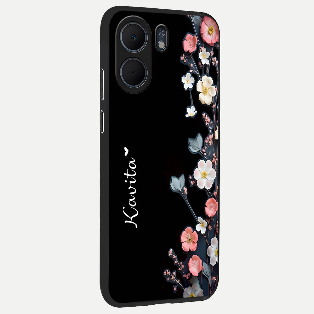 Black Elegance Floral Custom Name back cover For Oppo A5x 5G slim fit glass case with vibrant aesthetic design