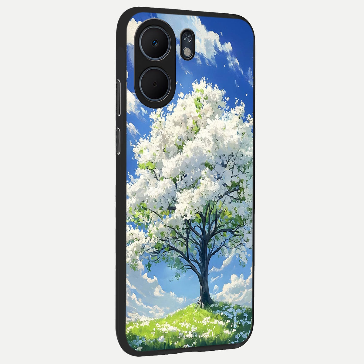 Blossom Sky Serenity back cover For Oppo A5x 5G slim fit glass case with vibrant aesthetic design
