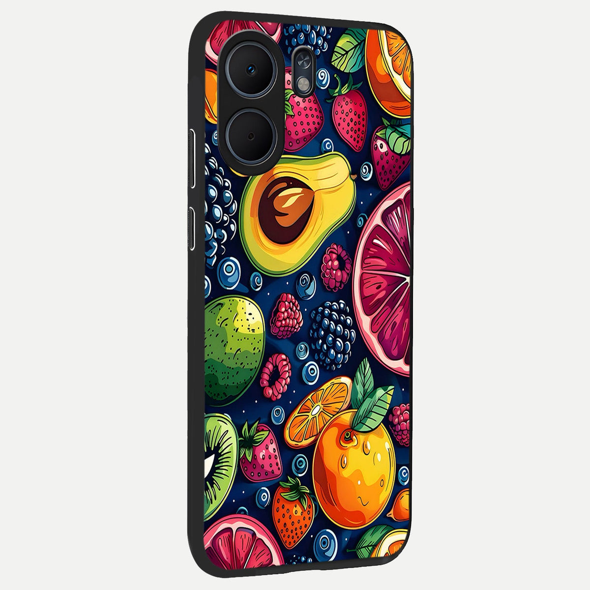 Cute Fruits Art back cover For Oppo A5x 5G slim fit glass case with vibrant aesthetic design