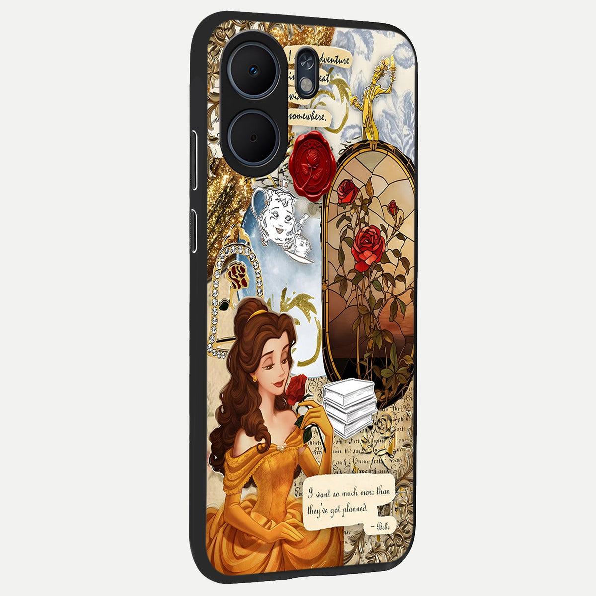 Golden Dream Belle back cover For Oppo A5x 5G slim fit glass case with vibrant aesthetic design