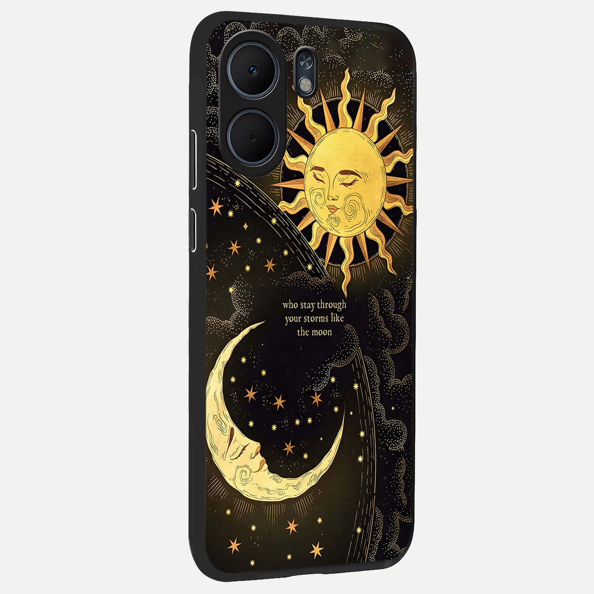 Golden Lunar Love back cover For Oppo A5x 5G slim fit glass case with vibrant aesthetic design