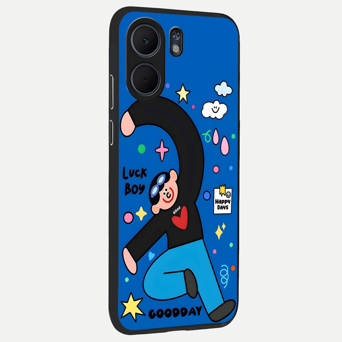 Happy Luck Vibe back cover For Oppo A5x 5G slim fit glass case with vibrant aesthetic design