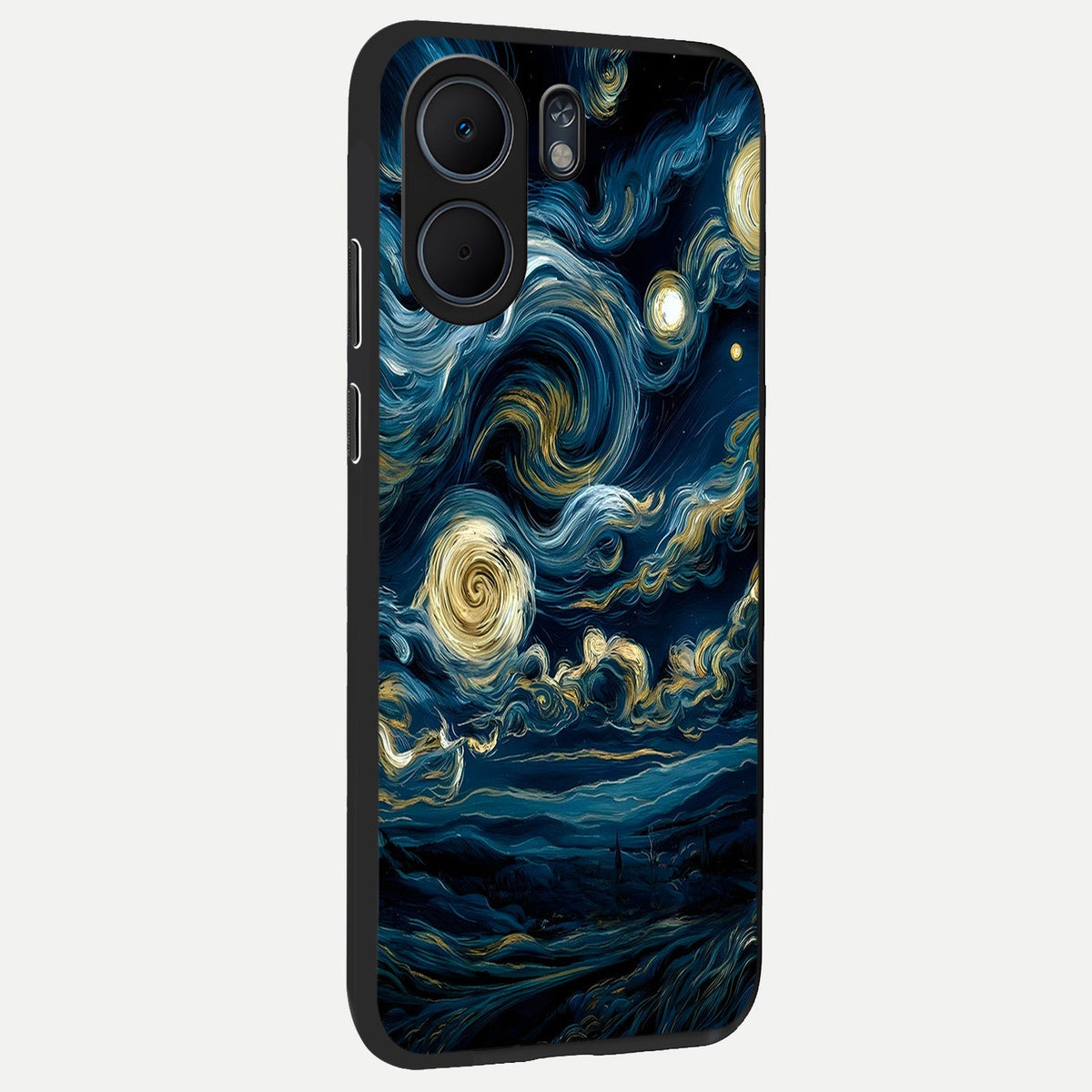 Midnight Sky Whirl back cover For Oppo A5x 5G slim fit glass case with vibrant aesthetic design