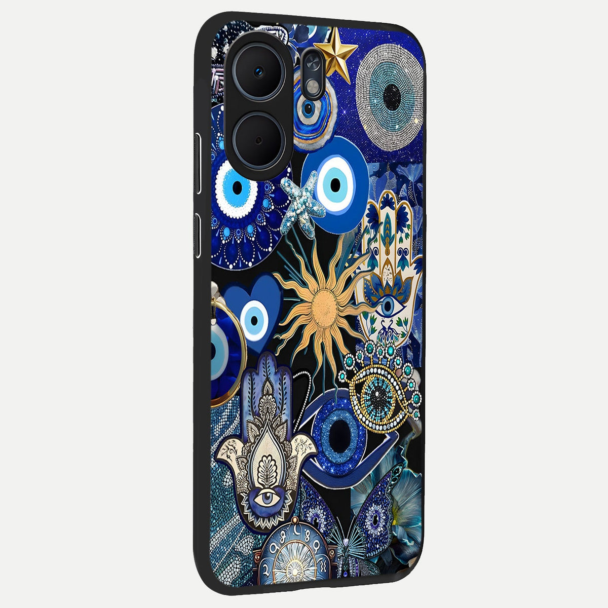 Mystic Blue Evil Eye back cover For Oppo A5x 5G slim fit glass case with vibrant aesthetic design