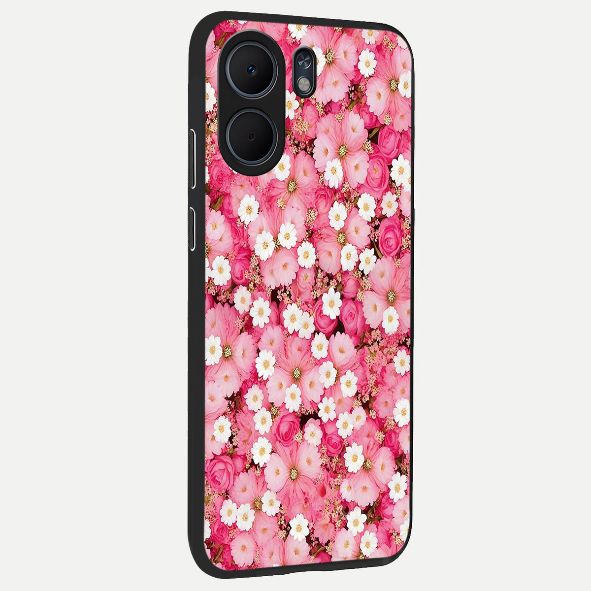 Pink Daisy Bliss back cover For Oppo A5x 5G slim fit glass case with vibrant aesthetic design