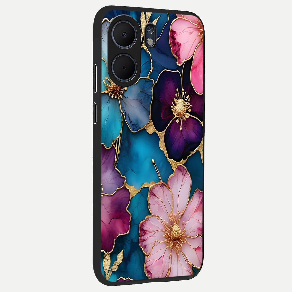 Sparkle Floral back cover For Oppo A5x 5G slim fit glass case with vibrant aesthetic design