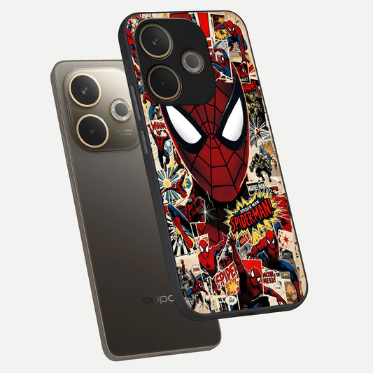 Aesthetic Wonder Spider phone case For Oppo A5 Pro showing premium glass back cover with detailed artwork