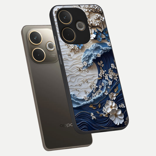 Blossom Wave Art phone case For Oppo A5 Pro showing premium glass back cover with detailed artwork