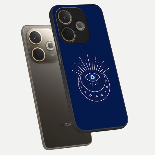Blue Evil Eye phone case For Oppo A5 Pro showing premium glass back cover with detailed artwork