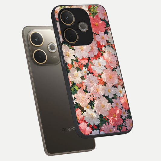 Blush Bloom Field phone case For Oppo A5 Pro showing premium glass back cover with detailed artwork