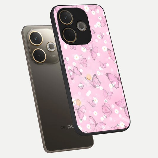 Blush Butterfly Garden phone case For Oppo A5 Pro showing premium glass back cover with detailed artwork