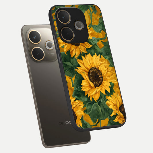 Bright Sunflower Bloom phone case For Oppo A5 Pro showing premium glass back cover with detailed artwork