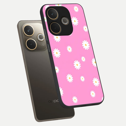 Bubblegum Daisy Pop phone case For Oppo A5 Pro showing premium glass back cover with detailed artwork