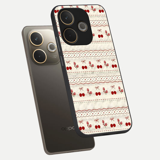 Cherry Bloom Charm phone case For Oppo A5 Pro showing premium glass back cover with detailed artwork