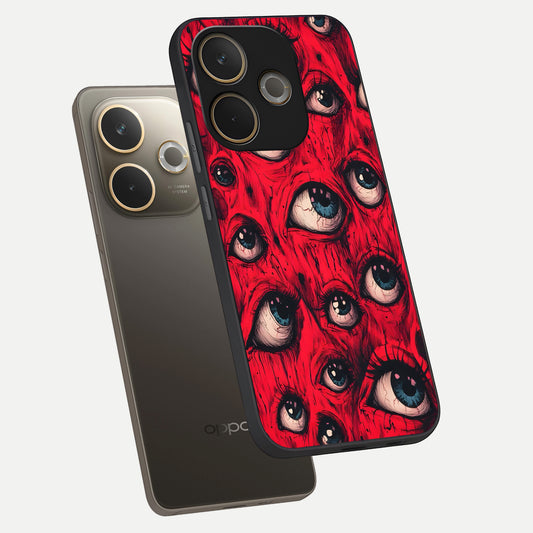Crimson Watch Eyes phone case For Oppo A5 Pro showing premium glass back cover with detailed artwork
