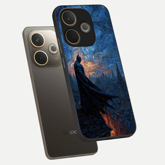 Dark Knight Dusk phone case For Oppo A5 Pro showing premium glass back cover with detailed artwork