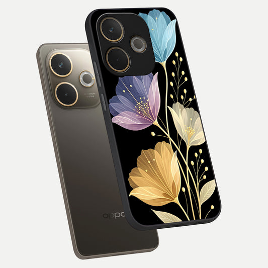 Flower Bloom Glow phone case For Oppo A5 Pro showing premium glass back cover with detailed artwork