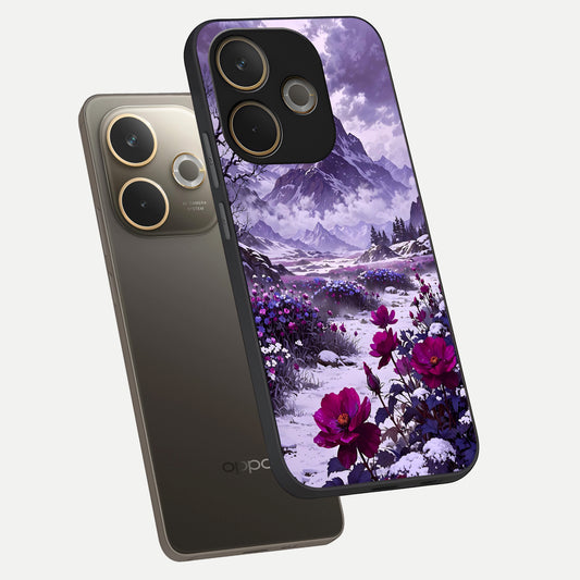 Flower Mountain View phone case For Oppo A5 Pro showing premium glass back cover with detailed artwork