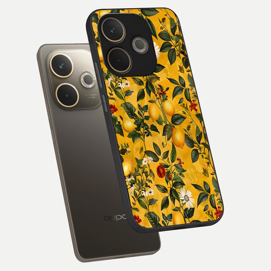 Golden Lemon Field phone case For Oppo A5 Pro showing premium glass back cover with detailed artwork
