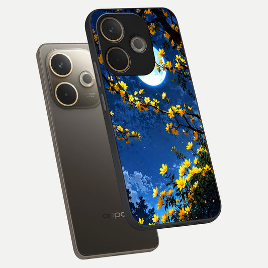 Golden Night Glow phone case For Oppo A5 Pro showing premium glass back cover with detailed artwork
