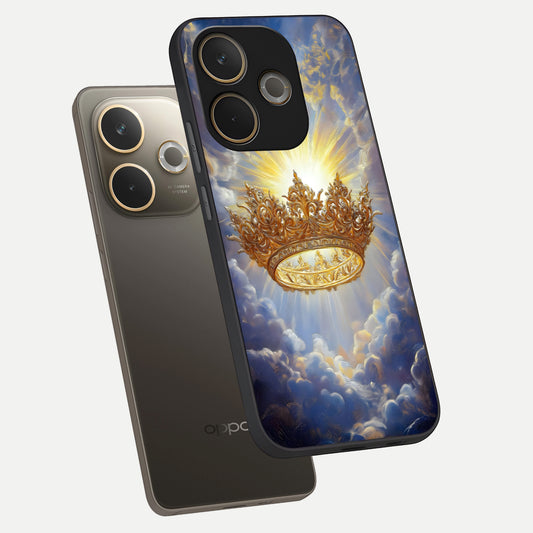 Heavenly Crown Light phone case For Oppo A5 Pro showing premium glass back cover with detailed artwork