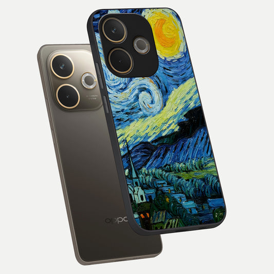 Inspired Van Gogh Art phone case For Oppo A5 Pro showing premium glass back cover with detailed artwork