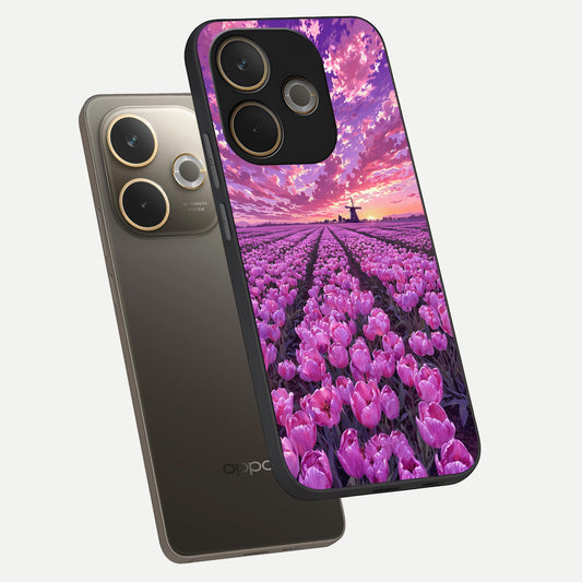 Lavender Dream Skies phone case For Oppo A5 Pro showing premium glass back cover with detailed artwork
