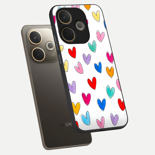 Playful Love Doodles phone case For Oppo A5 Pro showing premium glass back cover with detailed artwork