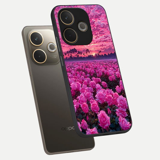 Rose Sunset Valley phone case For Oppo A5 Pro showing premium glass back cover with detailed artwork