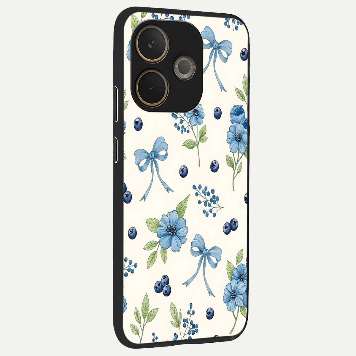 Blue Flower And Bow back cover For Oppo A5 Pro slim fit glass case with vibrant aesthetic design