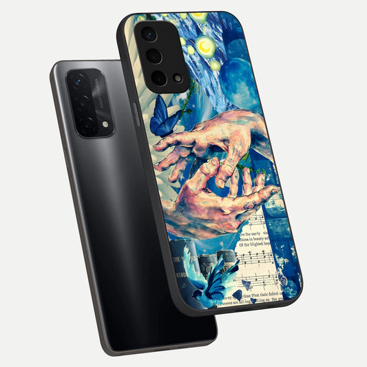 Aesthetic Divider phone case For Oppo A74 5G showing premium glass back cover with detailed artwork