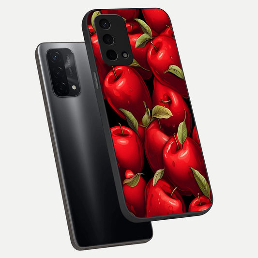 Apple Pattern phone case For Oppo A74 5G showing premium glass back cover with detailed artwork