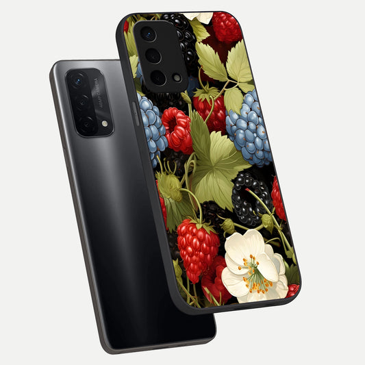 Berry Bloom Charm phone case For Oppo A74 5G showing premium glass back cover with detailed artwork