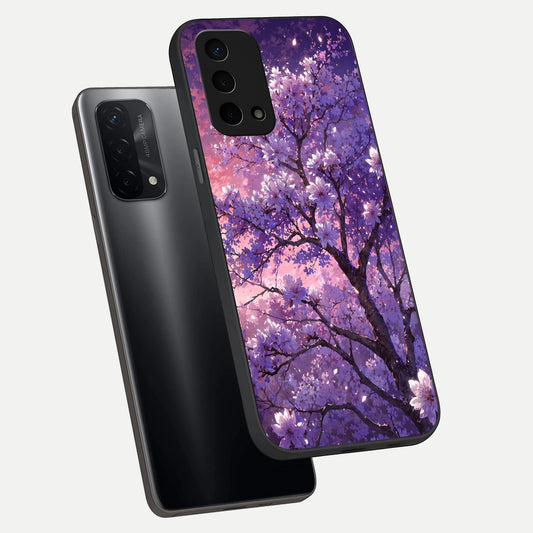 Blossom Tree phone case For Oppo A74 5G showing premium glass back cover with detailed artwork