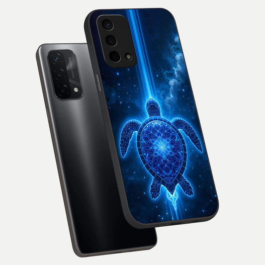 Blue Galaxy Turtle phone case For Oppo A74 5G showing premium glass back cover with detailed artwork