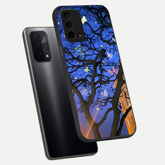 Butterfly Night Magic phone case For Oppo A74 5G showing premium glass back cover with detailed artwork