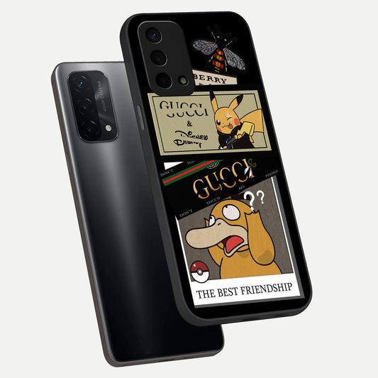 Cartoon Brand Play Mashup phone case For Oppo A74 5G showing premium glass back cover with detailed artwork