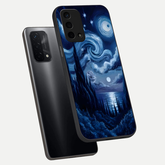 Celestial Dream Van Gogh phone case For Oppo A74 5G showing premium glass back cover with detailed artwork