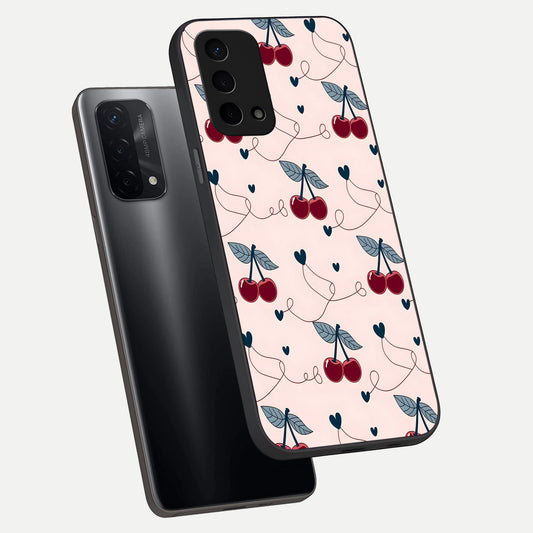 Cherry Heart Line phone case For Oppo A74 5G showing premium glass back cover with detailed artwork