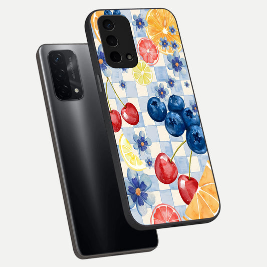 Citrus Bloom Joy phone case For Oppo A74 5G showing premium glass back cover with detailed artwork