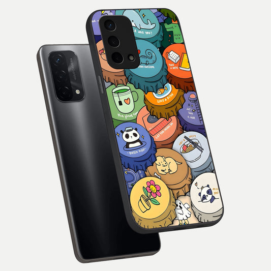 Coins Patterns phone case For Oppo A74 5G showing premium glass back cover with detailed artwork