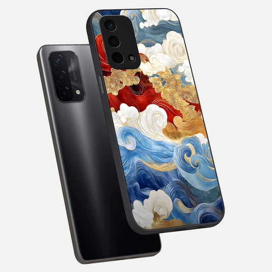 Colored Waves phone case For Oppo A74 5G showing premium glass back cover with detailed artwork
