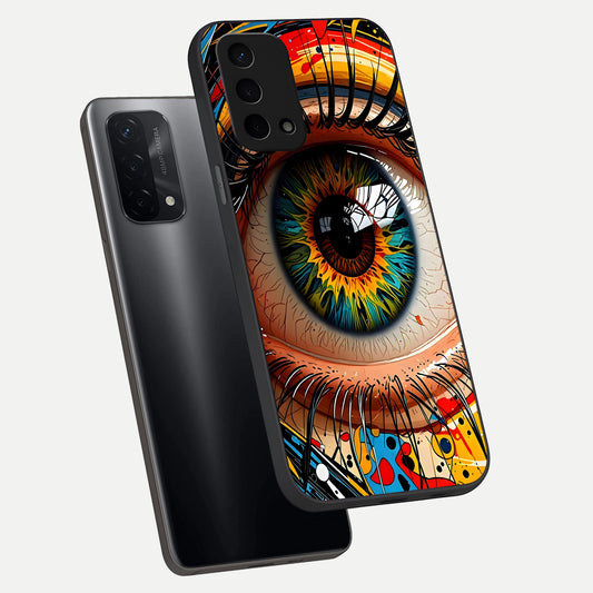 Colorful Eye phone case For Oppo A74 5G showing premium glass back cover with detailed artwork