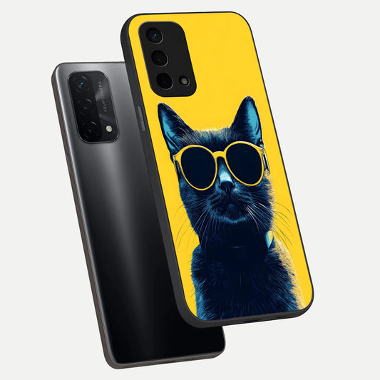 Cool Cat Vibes phone case For Oppo A74 5G showing premium glass back cover with detailed artwork