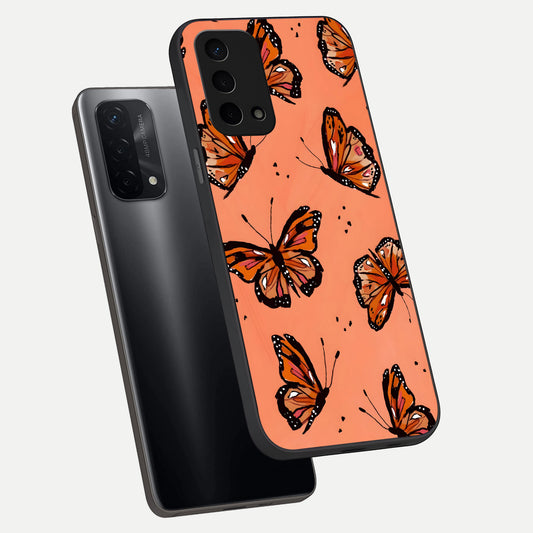 Coral Wing Butterfly phone case For Oppo A74 5G showing premium glass back cover with detailed artwork
